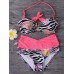 Sexy Halter Backless Flower Love Striped Printed Wireless High Waist  Bikini Sets