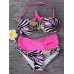 Sexy Halter Backless Flower Love Striped Printed Wireless High Waist  Bikini Sets