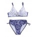 Women Sexy Plus Size Wireless Swimwear Line Printing Back Lace-Up Ruffle Bikinis Set