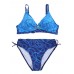 Women Sexy Plus Size Wireless Swimwear Line Printing Back Lace-Up Ruffle Bikinis Set