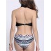 Sexy Halter Geometric Pattern Backless Breathable Wireless Bikini Swimwear