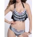 Sexy Halter Geometric Pattern Backless Breathable Wireless Bikini Swimwear