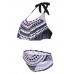 Sexy Halter Geometric Pattern Backless Breathable Wireless Bikini Swimwear