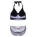 Sexy Halter Geometric Pattern Backless Breathable Wireless Bikini Swimwear