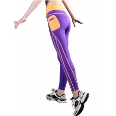 Women Pocket Patchwork High Waist Elastic Yoga Running Leggings