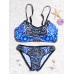 2pcs Printed Padding Wireless Overhead Elastic Bikini Sets