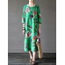 Retro Women Floral Printed 3/4 Sleeve Loose Maxi Dresses With Pocket