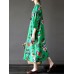 Retro Women Floral Printed 3/4 Sleeve Loose Maxi Dresses With Pocket