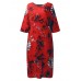 Retro Women Floral Printed 3/4 Sleeve Loose Maxi Dresses With Pocket