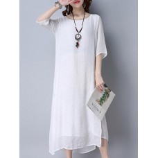 Women Fake Two Pieces Half Sleeve Loose Maxi Dresses