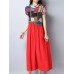 Ethnic Women Short Sleeve Patchwork Loose Mid Long Dresses