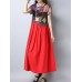 Ethnic Women Short Sleeve Patchwork Loose Mid Long Dresses