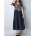 Ethnic Women Short Sleeve Patchwork Loose Mid Long Dresses