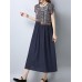 Ethnic Women Short Sleeve Patchwork Loose Mid Long Dresses