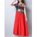 Ethnic Women Short Sleeve Patchwork Loose Mid Long Dresses