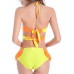 SWIMMART Sexy Halter Drawstring Patchwork Underwire Breathable Two Pieces Bikini Sets