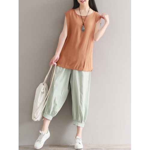 Women Casual Sleeveless Pure Color Tank Tops