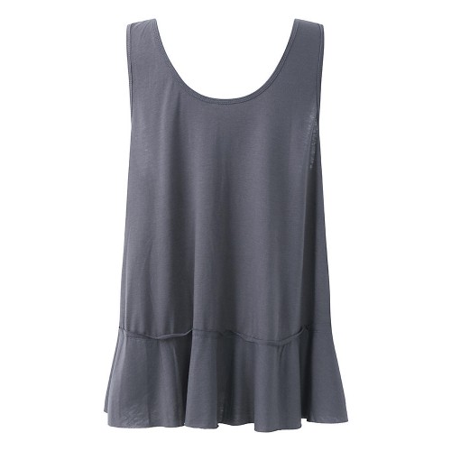 Loose Pure Color Dark Gray Sleeveless Tank Tops For Women