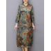 Vintage Women Floral Printed Long Sleeve Stand Collar Midi Dress