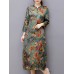 Vintage Women Floral Printed Long Sleeve Stand Collar Midi Dress