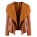 Women Lapel Long Sleeve Zip-Pocket Cool PU Jacket