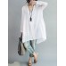 Loose Women Button Solid Cotton Linen Long Sleeve T-shirts