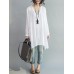 Loose Women Button Solid Cotton Linen Long Sleeve T-shirts