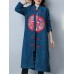 Folk Style Women Embroidered Long Sleeve Buttons Corduroy Coat