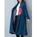 Folk Style Women Embroidered Long Sleeve Buttons Corduroy Coat