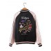 Black Women Both Sides Wearable Zip Up Crane Embroidered Baseball Jacket