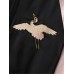 Black Women Both Sides Wearable Zip Up Crane Embroidered Baseball Jacket