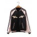 Black Women Both Sides Wearable Zip Up Crane Embroidered Baseball Jacket