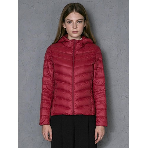 Casual Women Zipper Pure Color Long Sleeve Down Jackets