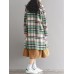 Vintage Plaid Woolen Long Sleeve Women Coats