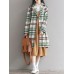 Vintage Plaid Woolen Long Sleeve Women Coats