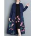 Ethnic Women V-Neck Long Sleeve Floral Embroidered One Button Coat