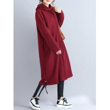 Casual Women Solid Color Long Sleeve Zip Up Hooded Coat