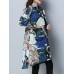 Ethnic Women Thick Long Sleeve Lapel Print Dip Hem Coat