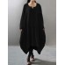 Women Pure Color Long Sleeve Asymmetric Hem Vintage Dress