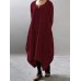 Women Pure Color Long Sleeve Asymmetric Hem Vintage Dress