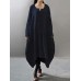 Women Pure Color Long Sleeve Asymmetric Hem Vintage Dress