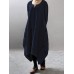 Women Pure Color Long Sleeve Asymmetric Hem Vintage Dress