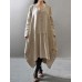 Women Pure Color Long Sleeve Asymmetric Hem Vintage Dress