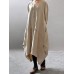 Women Pure Color Long Sleeve Asymmetric Hem Vintage Dress