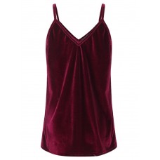 Women Sexy Sleeveless Pure Color V-neck Velvet Tank Tops