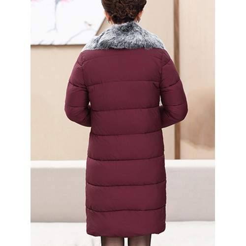 Winter Women Fur Collar Double Breasted Thicken Down Coats