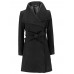 Casual Pure Color Turn-Down Collar Slim Woolen Long Coats with Belt