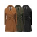 Casual Pure Color Turn-Down Collar Slim Woolen Long Coats with Belt