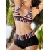 Plus Size Women Wireless Split Stripe Printing Swimsuit Tankinis S-5XL