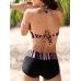 Plus Size Women Wireless Split Stripe Printing Swimsuit Tankinis S-5XL